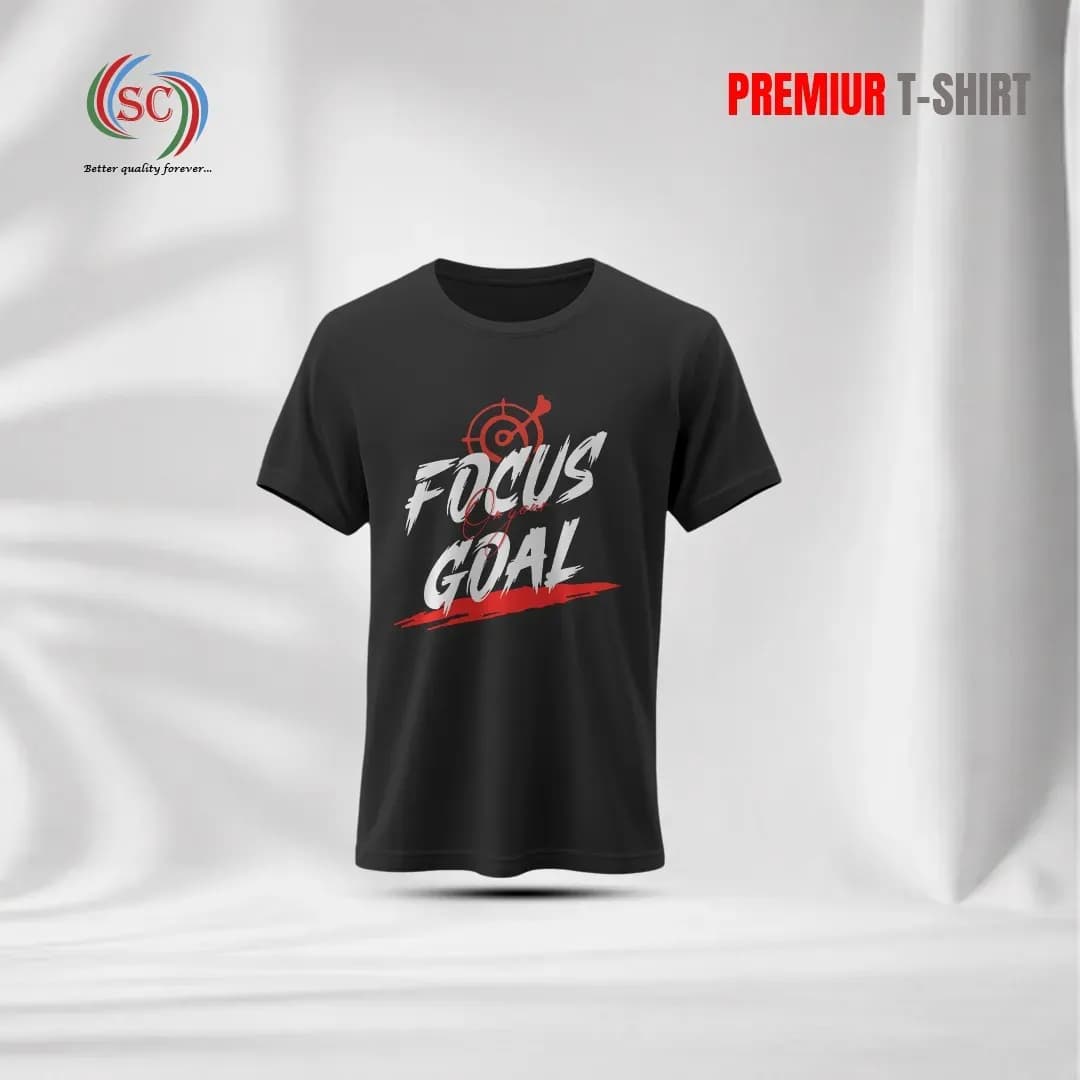 Premium Black Cotton T-Shirt – Focus Goal Printed Casual Wear