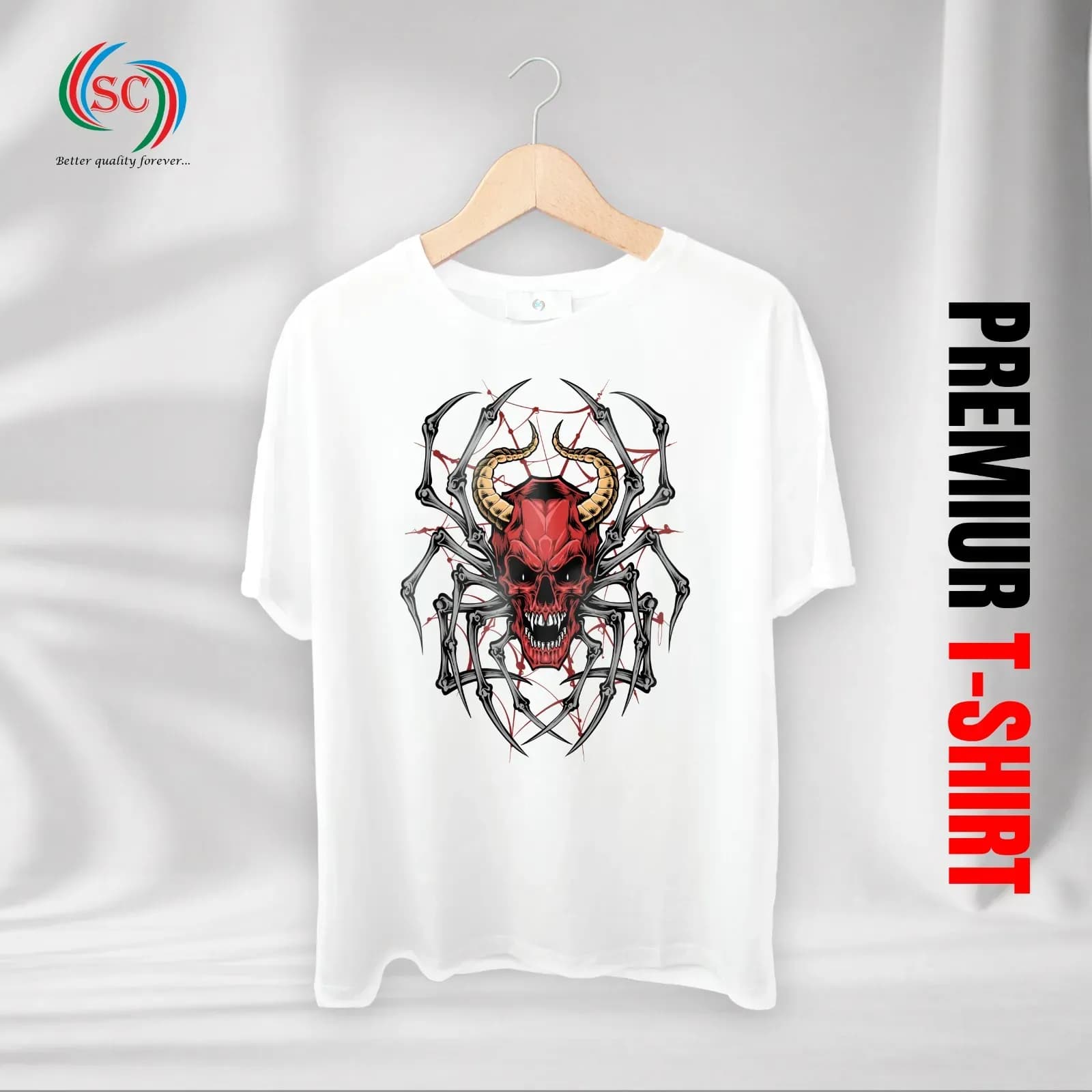 Premium White Graphic T-Shirt – Dark Skull Spider Design Wear