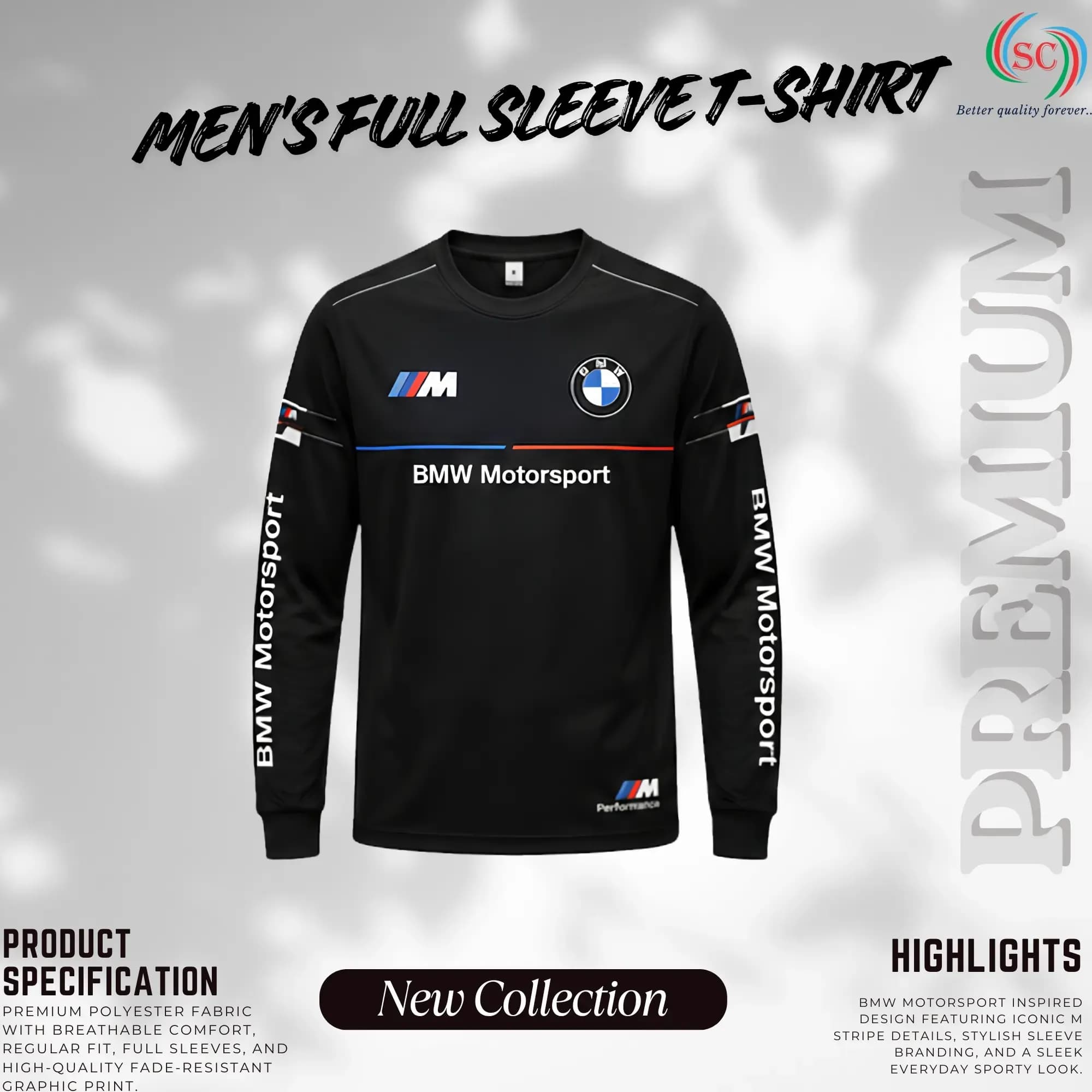 BMW Motorsport Premium Black Full Sleeve T-Shirt